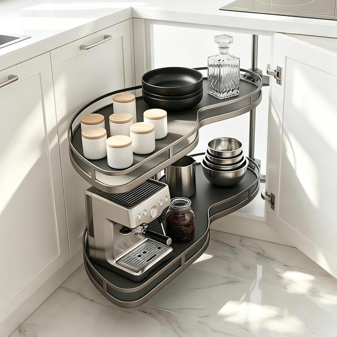 Blind Corner Cabinet Pull Out Organizer 12 14 16 18 Inch, 2 Tier Kitchen Cabinet Organizer, Heavy Duty Adjustable Lazy Susan Shelf with Soft Close, Right Mount for Blind Corner Cabinets