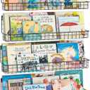 24 Inch Wall Mounted Kids Bookshelf, Floating Metal Book Shelves for Kids Nursery Toddler Classroom, Hanging Book Shelf Organizer for Room Decor, Black, Set of 4 (Black-4 Pack)