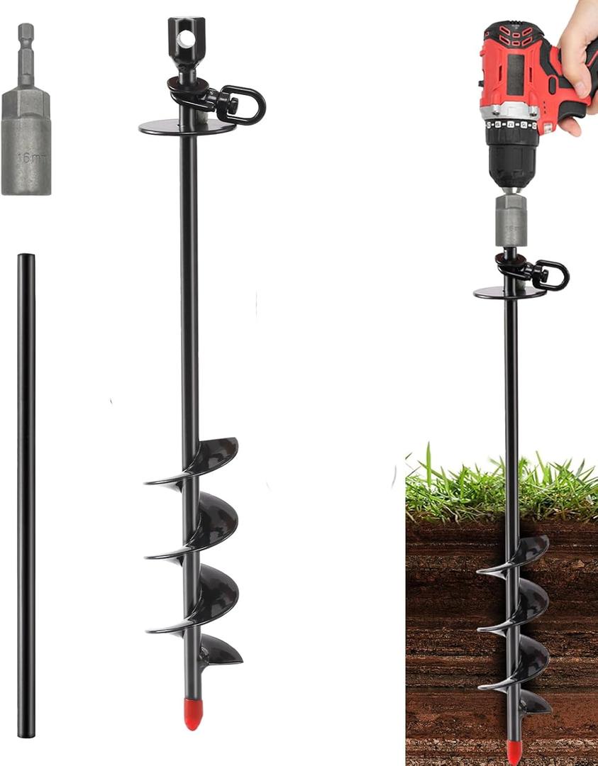 Heavy Duty Dog Tie Out Stake,14.8" Spiral Dog Stakes with Swivel Hook for Outside, Yard, Camping, Rust Proof Ground Anchor for Dogs Run Cable Leash Tether Chains, Small to Large Dogs Up to 200bs