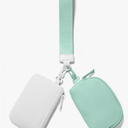 Mini Zip Around Keychain Wristlet Wallets Small Portable Dual Pounch Wristlet Detachable Coin Purse Pocket Gifts for Women Travel Sports Outdoors (White+Green)