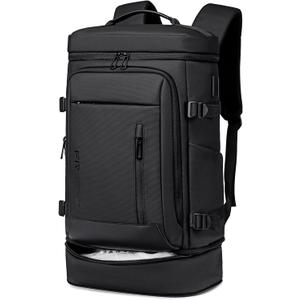 FENRUIEN Travel Backpack with Shoe Compartment, Water Resistant Backpack Carry On Luggage with USB Charging Port, Black