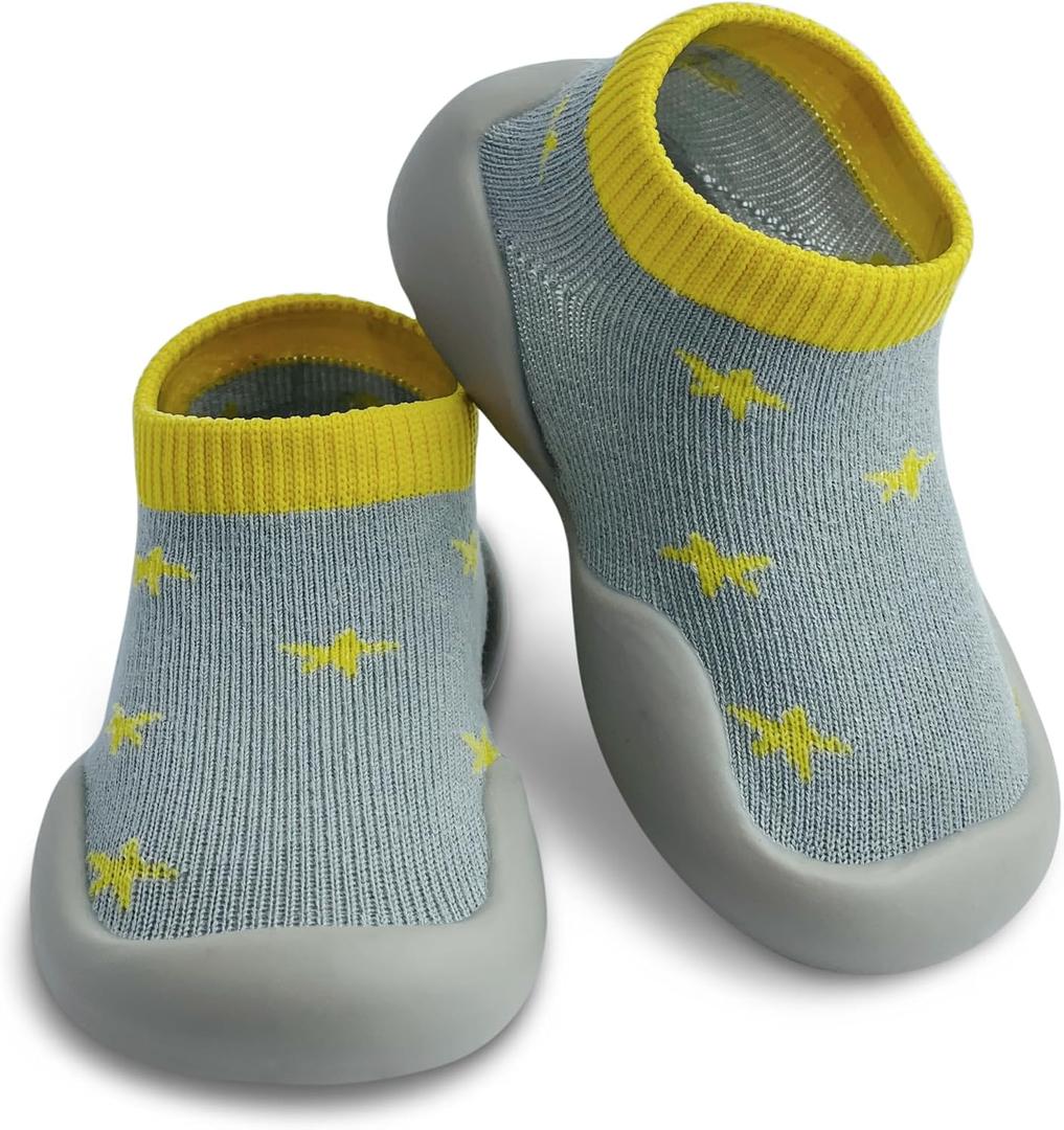 Baby Shoes Boys Girls First Walking Shoes Non Slip Soft Sole Sneakers Toddler Infant Babygirl Sock Shoes (Gray)