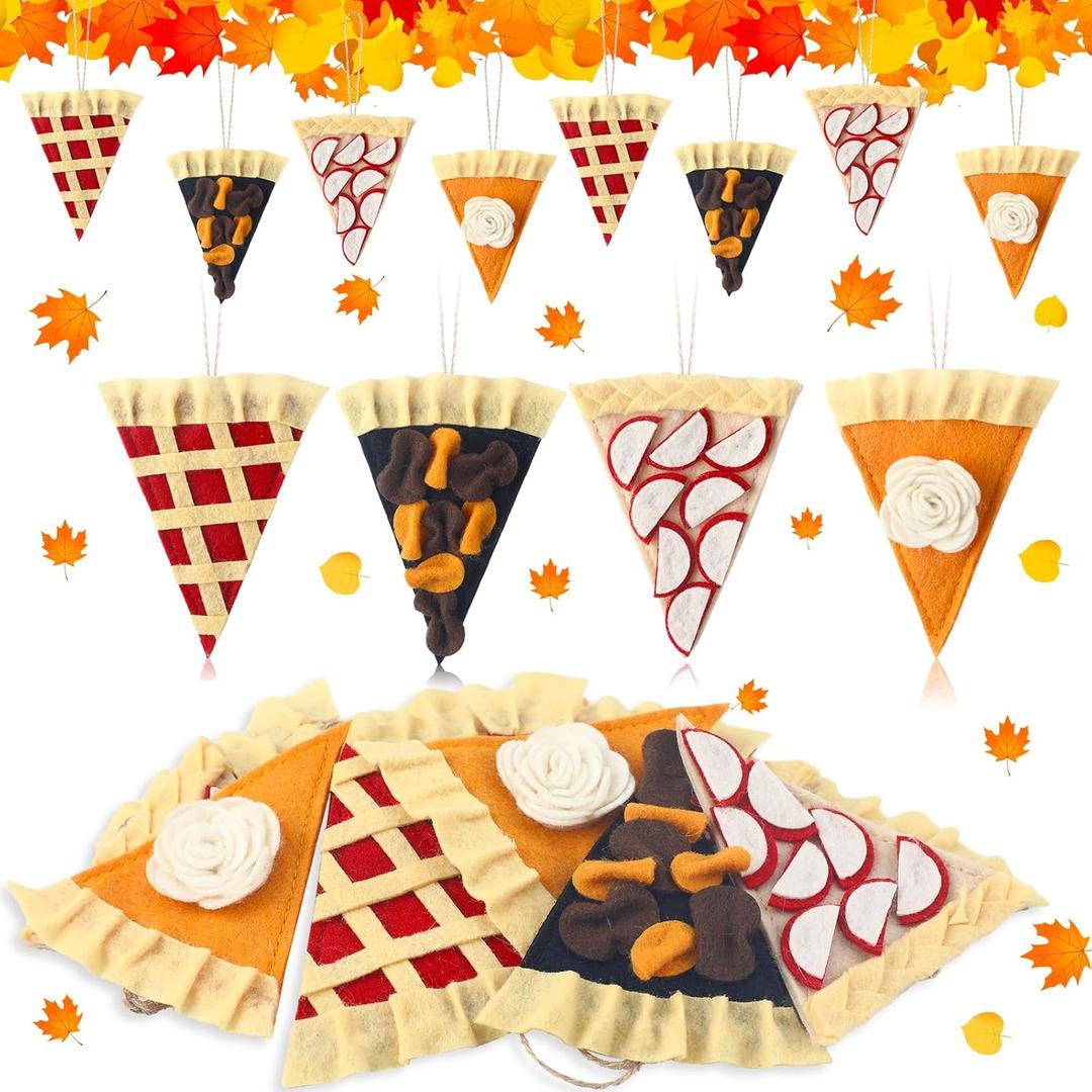 12 Pcs Fall Thanksgiving Felt Pumpkin Pie Decoration Fall Tree Ornaments Decoration Hanging Pumpkin Pecan Apple and Berry Pies Slice for Tree Farmhouse Autumn Party Decor