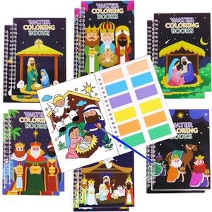 HABDJILTY 12PCS Christmas Nativity Watercolor Coloring Books Bulk Religious Christian Sunday School Bible Class Gifts Xmas Activity Drawing Book for Winter Rewards Holiday Party Supplies