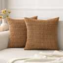 MIULEE Pack of 2 Corduroy Decorative Throw Pillow Covers 16x16 Inch Soft Boho Striped Pillow Covers Modern Farmhouse Home Decor for Sofa Living Room Couch Bed Brown