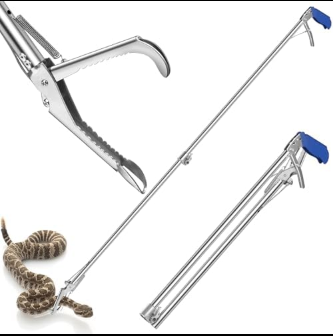 60" Stainless Steel Snake Tong - Foldable Snake Grabber Tool, Sponge Wrapped Non-Slip Grip Handle, 35mm Heavy Duty Tube, Aluminum Snake Jaws & Folded Lock, Snake Catcher for Safe Rattlesnake Catching SET of 10