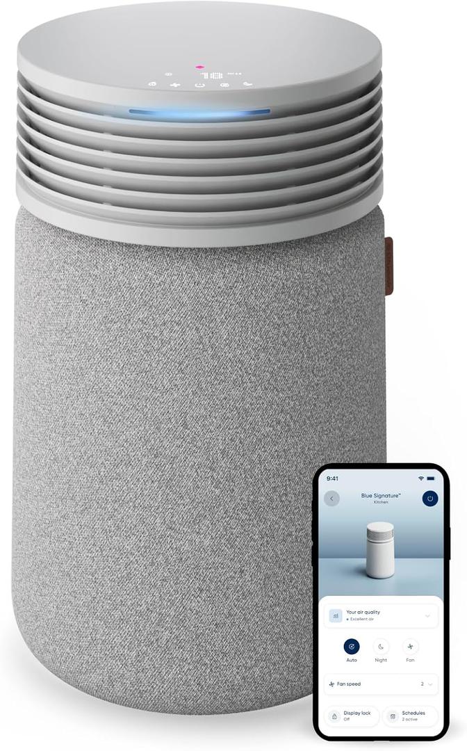 BLUEAIR Blue Signature SP3i Air Purifier for Medium Rooms up to 498 sq ft, HEPASilent Filtration, WiFi Smart Control, Auto Mode, Odor & Smoke Removal, Pet Hair & Dust, AHAM Verified, Table Design (Grey)