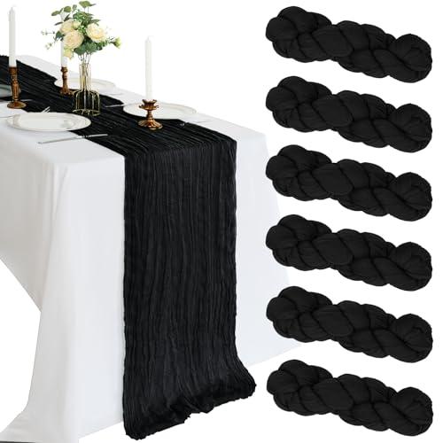 7 Pack 10FT Black Cheesecloth Table Runner 120 Inch Long Gauze Rustic Boho Cheese Cloth Table Runner Sheer Fabric for Wedding Party Birthday Bridal Baby Shower Summer Centerpiece Home Decor