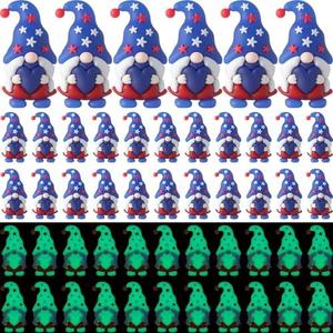 DoubleFill 50 Pcs Glow in The Dark Mini Gnomes Figurines Decoration Luminous 4th of July Miniature Patriotic Gnomes Figures for Independence Day Gifts Decor Veterans Memorial Day Party Table(Heart), Pack 3