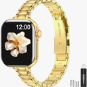 MioHHR Thin Metal Bands Compatible with Apple Watch Band 3/2/1, Slim Narrow Stainless Steel Strap for Women iWatch 49mm 46mm 45mm 44mm 42mm