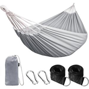 ANYOO Cotton Hammock Portable Camping Hammocks for Hanging Sturdy Garden Comfortable Fabric Hammock with Tree Straps Up to 660lbs with Travel Bag for Camping Outdoor/Indoor Patio Backyard (Grey)
