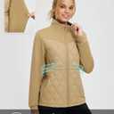 baleaf Women's Quilted Jackets Golf Winter Lightweight Warm Stand Collar Water Resistant Puffer Jacket 4 Pockets (Beige, XL)