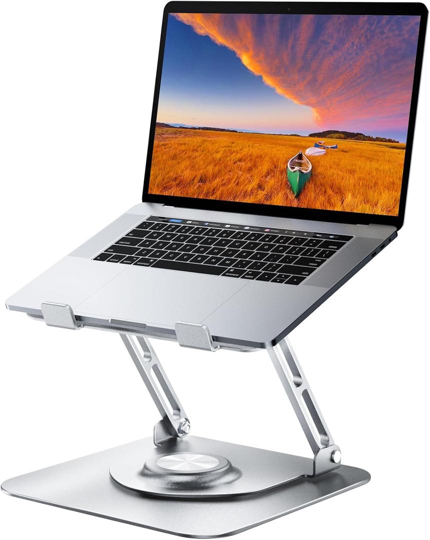 JOYEKY Laptop Stand for Desk, Adjustable Computer Stand with 360 Rotating Base, Ergonomic Laptop Riser for Collaborative Work, Foldable & Portable Laptop Stand, fits for All 10-16" Laptops (Sliver)