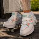 2-in-1 Roller Skate Shoes - Unisex Retractable Roller Skates with 4 Wheels,Skating Shoes for Indoor & Outdoor Fun
