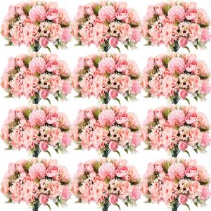 Tigeen 24 Bundles Peonies Artificial Flowers Faux Roses Silk Flowers Hydrangea Artificial Bouquet for Wedding Table Centerpiece Floral Vase Home Office Bridal Decor (Pink)