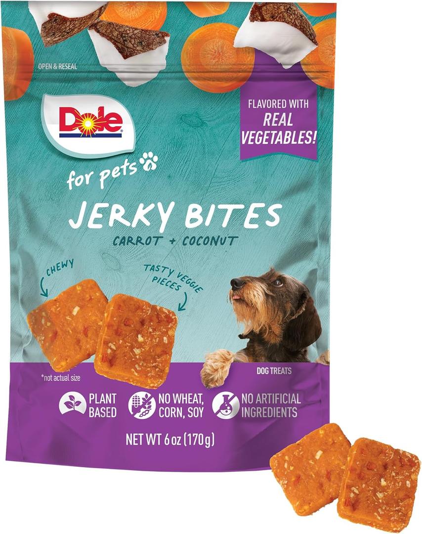 Dole for Pets Fruit Jerky Bites Dog Treats, Carrot and Coconut, 6oz |Flavored with Real Fruit and Vegetables, No Wheat, Corn, Soy, Artificial Flavors, Colors, or Preservatives (6 Ounce (Pack of 1)