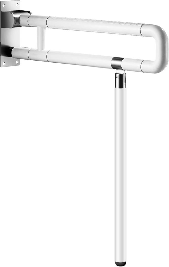 Modunful Upgraded Handicap Grab Bar for Bathroom, Flip Up Toilet Hand Rail for Elderly, Disabled, Pregnant, 23.6 Inch, White, Textured Finish, Stainless Steel 