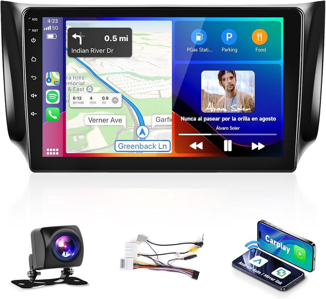 Hi-Fi Android Car Stereo with Wireless Carplay Android Auto for Nissan Sentra Sylphy B17 2013 2014 2015 2016 2017,Podofo 10.1inch Touchscreen Bluetooth Radio with GPS WiFi FM/RDS Backup Camera