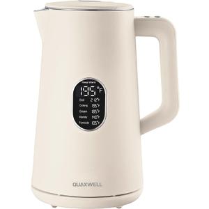 1.5L Electric Kettle Stainless Steel, Double Wall Cool Touch Teapot, Fast Boil,5 Temperature Control, LED Display, Auto Shut-Off,Keep Warm Function,Cream White
