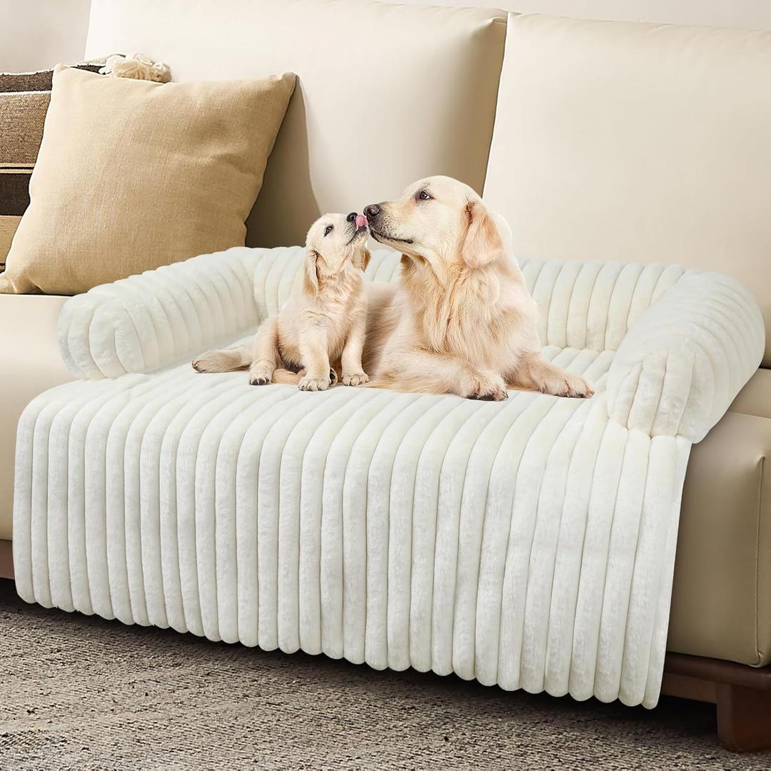 Wn's Day Luxurious Dog Couch Bed, Washable Calming Dog Couch Cover, Removable Couch Protector for Dogs, Waterproof Sofa Bed, Pet Bed Mats for Couch, Pet Couch Covers for Sofa(White, XL) (X-Large(45*37*6 In))