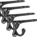 Cast Iron Shelf Brackets 4 Inch, 4 Pack Black Rustic Shelf Brackets with HooksHeavy Duty Floating Brackets Wall Mounted, Decorative Brackets for Wood Shelves