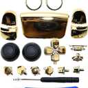 Chrome ABXY Dpad Triggers Buttons Replacement Button Mod Kit +Accent Rings with Tool for Sony PS5 Controller (Chrome Gold)