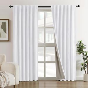 HOMEIDEAS Full Chenille Blackout Curtains for Bedroom White Curtains 84 Inch Length 2 Panels for Living Room Thermal Insulated Black Out Grommet Window Drapes, W52 x L84
