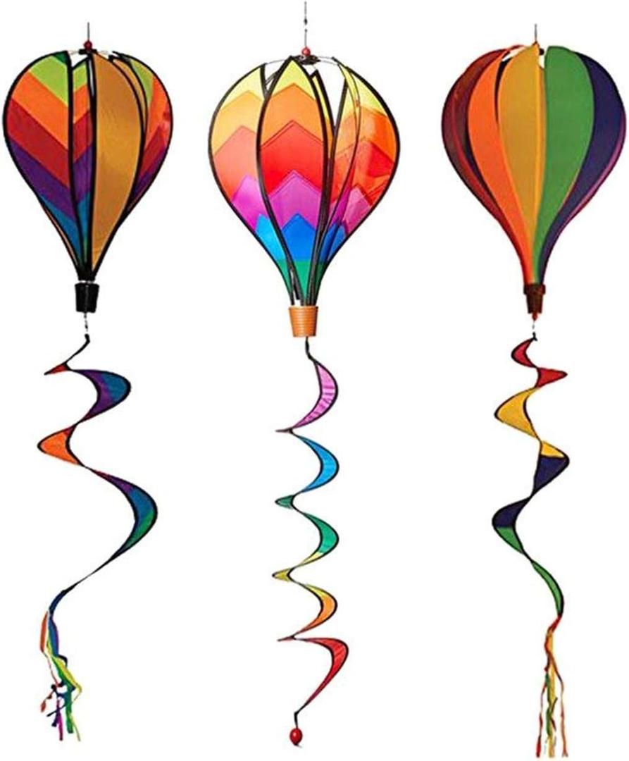 Syhonic 3Pcs Rainbow Windsock Hot Air Balloons Wind Spinner - Outdoor Whirligig Toy Garden Lawn Yard Home Decoration Ornament - Colorful Kinetic Hanging Decoration