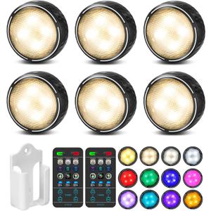 LED Puck Lights with Remote Control, Battery Operated Wireless Closet Light, Under Cabinet Lighting Stick on Tap Push Lights, Color Changing Under Counter Light for Kitchen, 6 Pack - Black