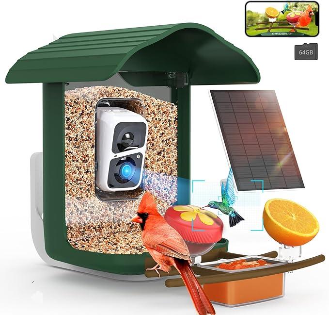 birdsnap® PAVBird Feeder with Camera,2K HD with 64GB Card, AI Identify Smart Bird House Cam Solar Panel,Live Stream,Motion Detection,Auto Record Video for Backyard Outdoors,Ideal Gift for Bird Lover