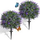 Dense Foliage Artificial Lavender Topiary Ball Trees 24 Inch, 2 Pack UV Resistant Fake Plants Outdoor, Faux Bushes with Ground Spike for Garden, Patio, Porch, Yard Decor