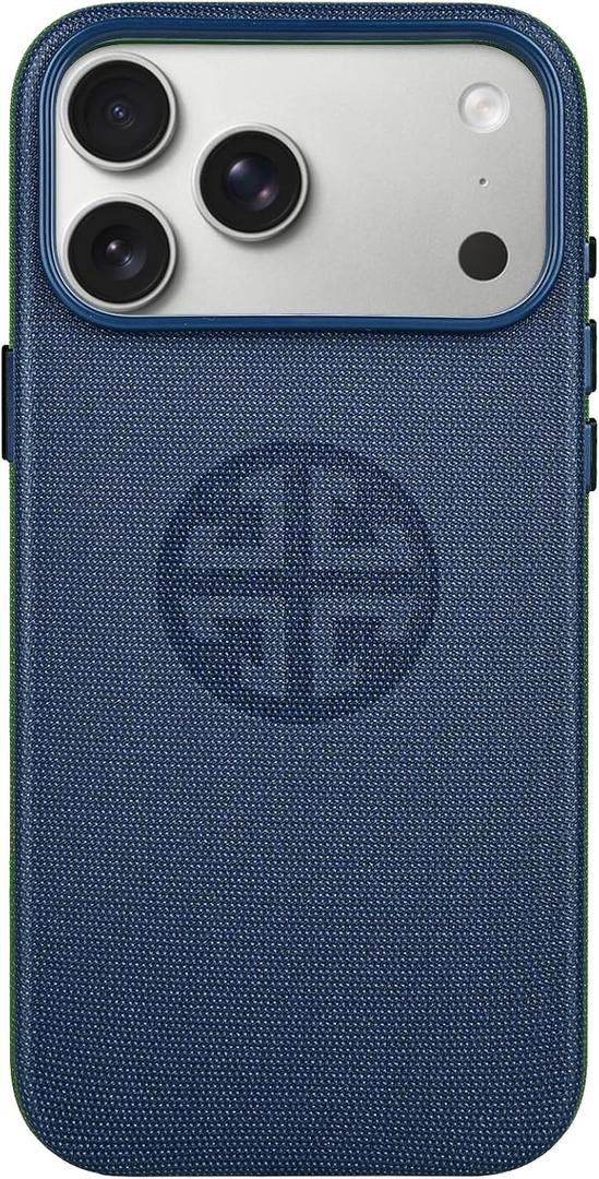 Premium Magnetic Techwoven Case for iPhone, Embossed Designer Logo, Compatible with MagSafe, Protective Slim Cover with Camera Button (Blue, iPhone 17 Pro Max)