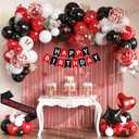 Red Birthday Decorations, Red and Black Party Decorations with Happy Birthday Banner, Sash, Confetti Star Foil Balloons, White and Black Balloons Arch, Cake Topper for Women Girls Party Supplies