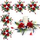 6 Pcs 4th of July Red White and Blue Candle Rings Wreath 3 Inch Patriotic Candle Rings Mini Wreath American Independence Day Rings Wreaths for Table Window Door Decor
