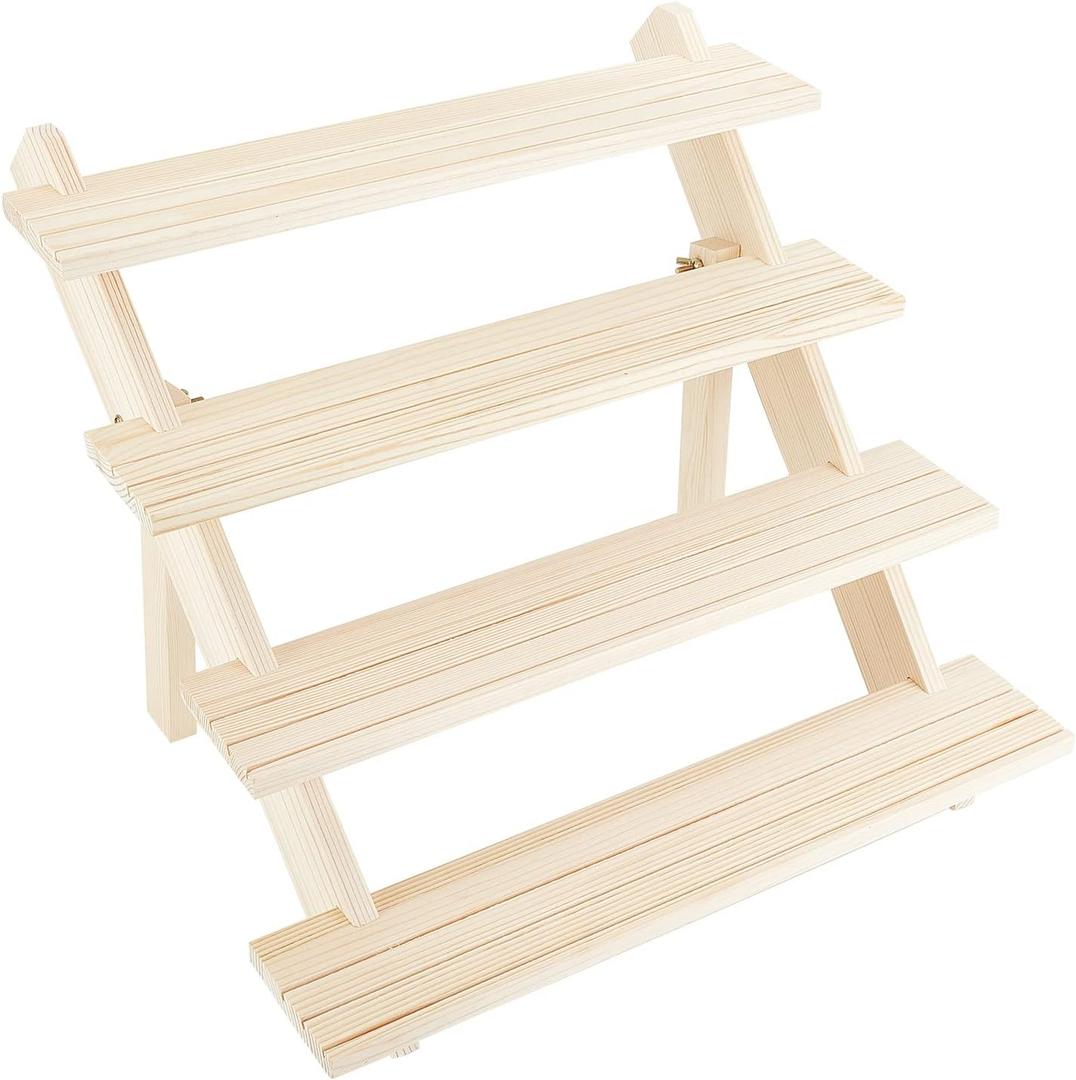 NBEADS 4-Tier Wooden Display Stand Riser, 12-Slot Earring Ring Holder Detachable Unfinished Wood Retail Jewelry Card Display Stand with Groove for Crafts Jewelry Storage Display, 15x15.7x12.6