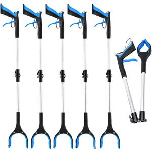 6 Pack Grabber Reacher Tool,32 Inch Extra Long Foldable Grabber Tool with Buckle and Wrist Rope,360Rotating Anti-Slip Jaw,Trash Claw Grabber Tool,Trash Picker Tool for Outdoor & Indoor (Deep Blue)