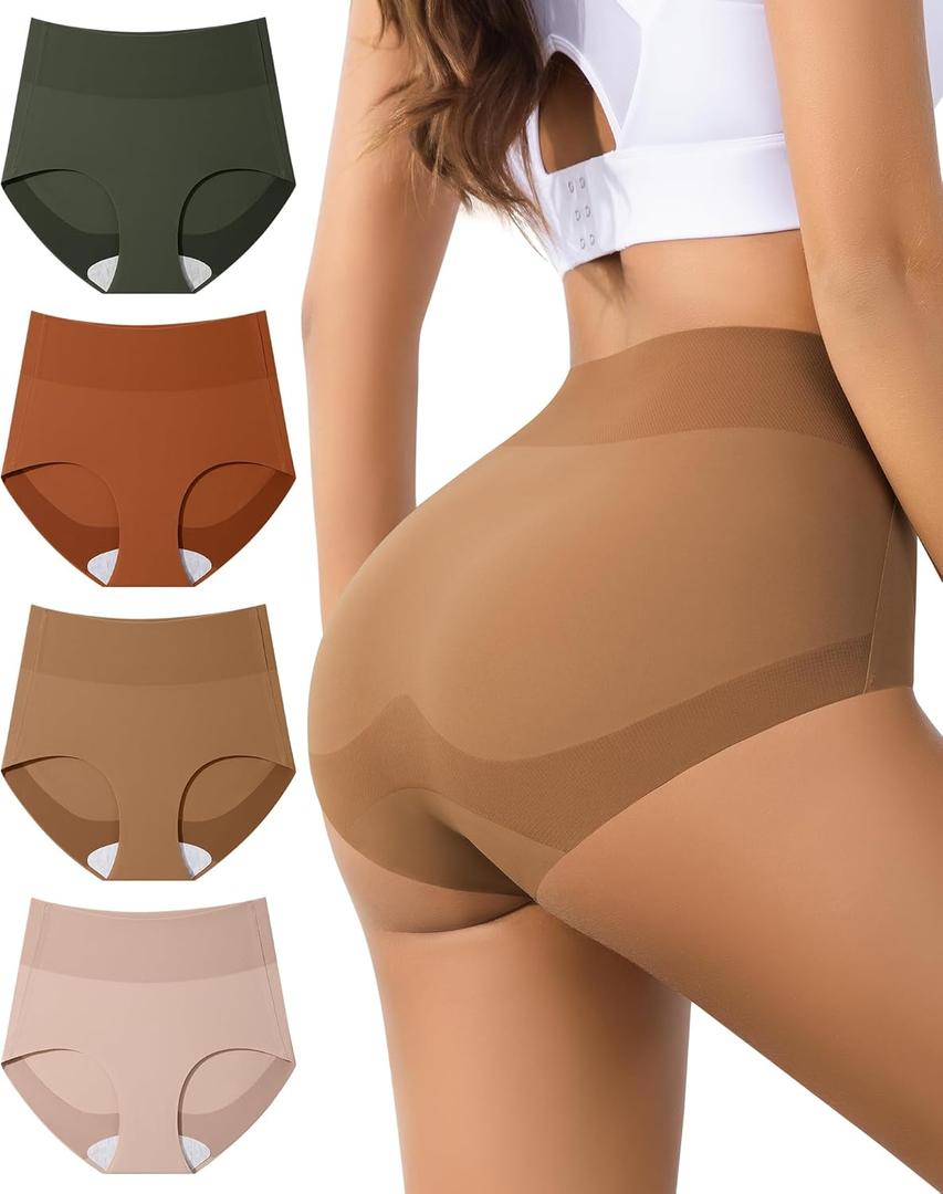 Eiggam Women's High Waisted Underwear Tummy Control panties No Show Silky Stretch Women Briefs Seamless Full Coverage Undies (XL)