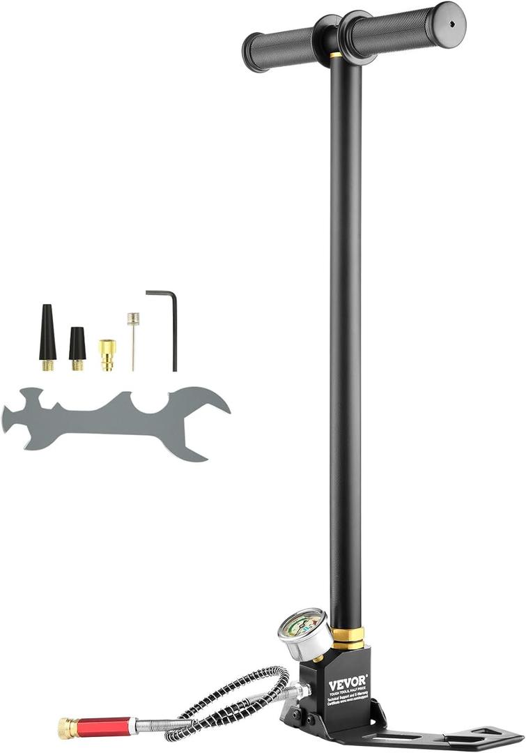 VEVOR High Pressure Hand Pump 3 Stage Airgun PCP Filling Stirrup Pump (30MPA), Black