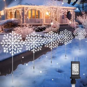 Brightown Snowflake Lights Outdoor, 10 Large Snowflake Christmas Pathway Lights Outdoor Christmas Decorations Yard Sidewalk Walkway Driveway Marker Stake, Cool White