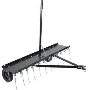 Tow Behind Aerator, 40 inch Lawn Pull Dethatcher with 20 Spring Steel Tines and Lift Handle for Outdoor Yard Care, Lawn Sweeper to Remove Thatch, Leaves and Pine Needles, Black