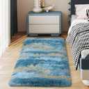 Soft Runner Rugs for Bedroom Hallways, 2x4 Abstract Blue Fluffy Shag Throw Area Rug Non Slip for Bedside Dorm, Long Shaggy Furry Carpet for Nursery Living Room