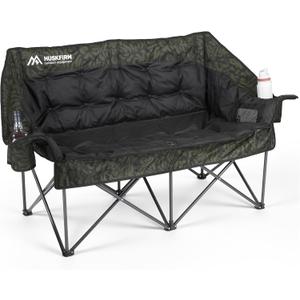 Oversized Double Camping Chair Padded Camping Chair for Adults,Green Leaves | Folding Loveseat with Cup Holders and Side Pockets Heavy Duty Outdoor Lawn Chairs for Camping,Sports, Fishing,Beach