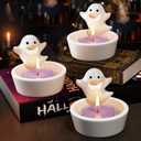 3PCS Ghost Candle Holder, Halloween Cute Cartoon Small Ghost Candle Holder, Tealight Handcrafted Ceramic - White Candlestick for Table Centerpiece, Small Candle Holders Perfect for Tea Light