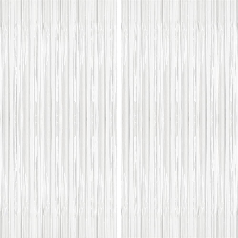 2-Pack Pastel Tinsel Fringe Curtains - 6.4 x 6.6 ft - White Party Decorations for Holiday Celebration, Bachelorettes, Weddings, Christmas, Anniversary, Bridal, and Baby Showers