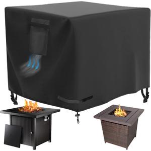 Square Gas Fire Pit Cover 32 x 32 x 25 Inch, Waterproof & 600D Heavy Duty Fire Table Cover for 28x28, 30x30, 32x32 Inch Patio Tall Propane Firepits