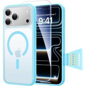 3 in 1 Magnetic Shockproof for iPhone 17 Pro Max Case, [Fit for MagSafe] [TOP Military Protection] 1X Screen Protector+1X Wrist Strap, Camera Control Cover for iPhone 17 ProMax Translucent Sky Blue