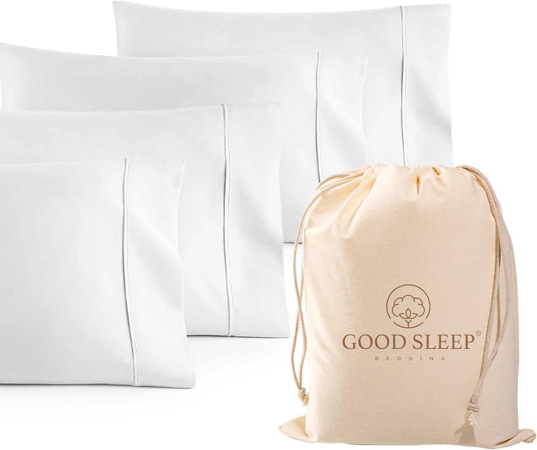1000 TC White Standard Pillowcases Set of 4 100% Egyptian Cotton Pillow Cases with Long Staple Cotton & Sateen Weave, Silky Soft Hotel - Like Bed Pillow Covers for Comfy Sleeping, Snug Fit