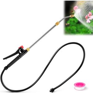 Enhon Pump Action Pressure Sprayer Wand Universal, Retractable 24" Stainless Steel Replacement Sprayer Wand with PVC Replacement Hose & Shut off Valve (11.4 In)