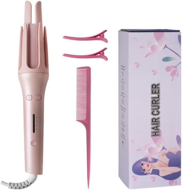Automatic Curling Iron, Auto Hair Curler, Anti-Tangle Rotating Curling Iron Wand with 4 Temperature & 3 Timer, Automatic Shut-Off, Detangle & Scald-Free, Fast Heating for Hair Styling (Pink)