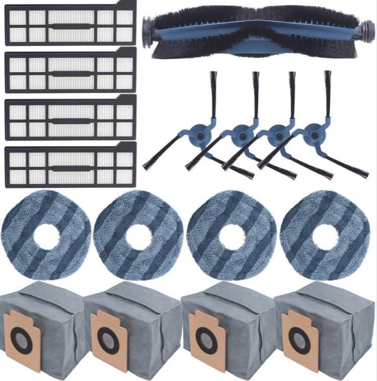 17 Pack Accessories for eufy X10 Pro Omni Robot Vacuum, 1 Roller Brush 4 Side Brushes, 4 Washable Filter, 4 Dust Bag and 4 Mop Cloths,Replacement Parts Kit